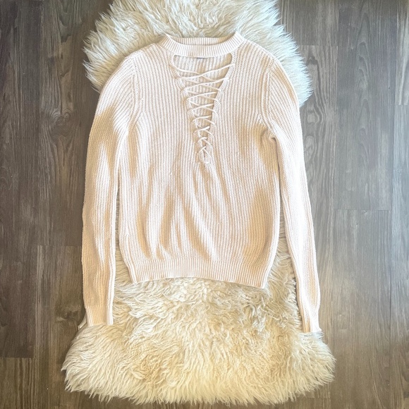 Forever 21 Cream Knit Lace Up Sweater - Picture 5 of 8